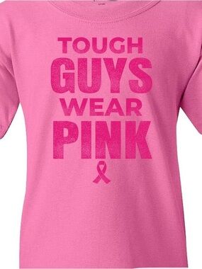Gildan Pink Short Sleeve Tee with Dark Pink Breast Cancer Ribbon Graphic